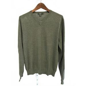 J.Crew Men's Italian Classic Merino Wool V-Neck Sweater, Olive Green, Large